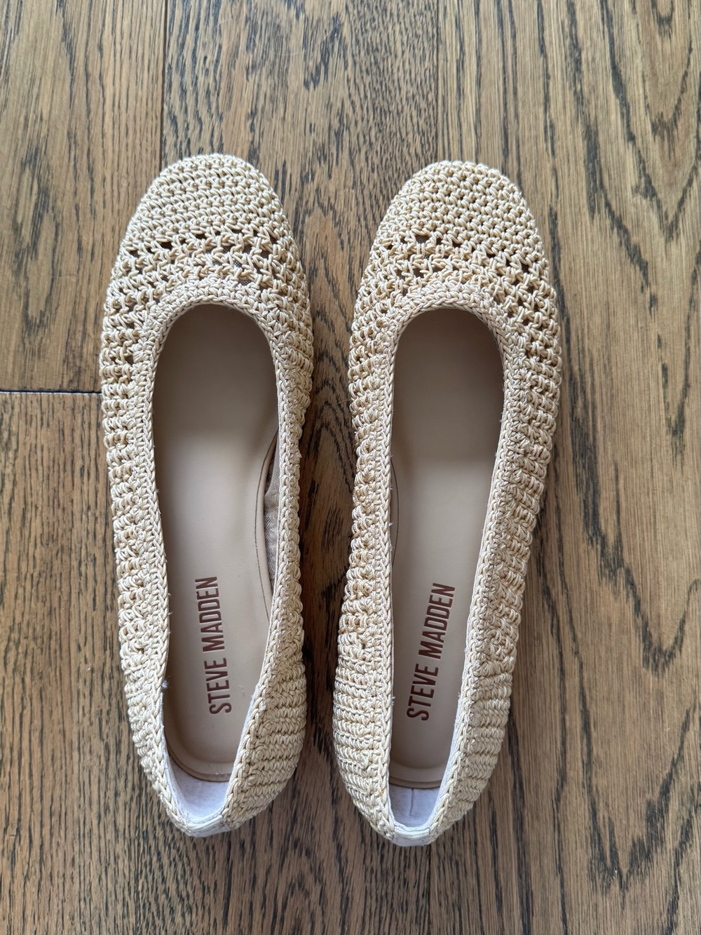 Steve Madden Women's Raffia Beige Crochet Ballet Flats